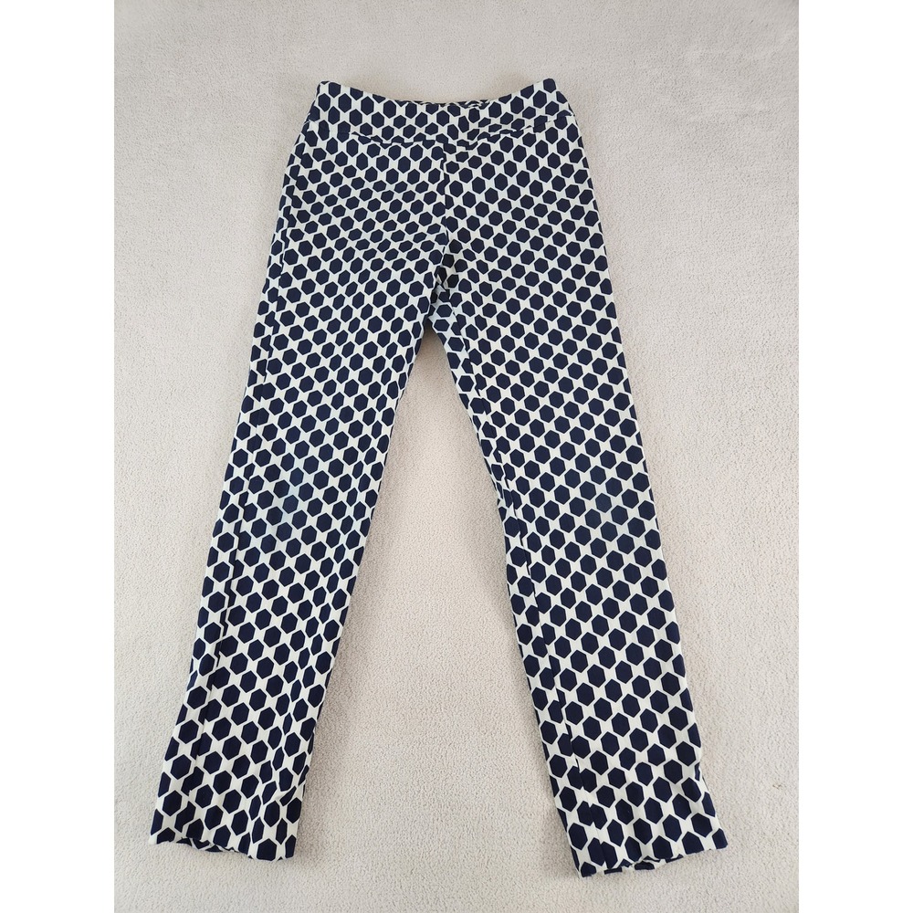 Crazy Larry Women's Ankle Stretchy Pants Blue/White Geometric Size 2 USA